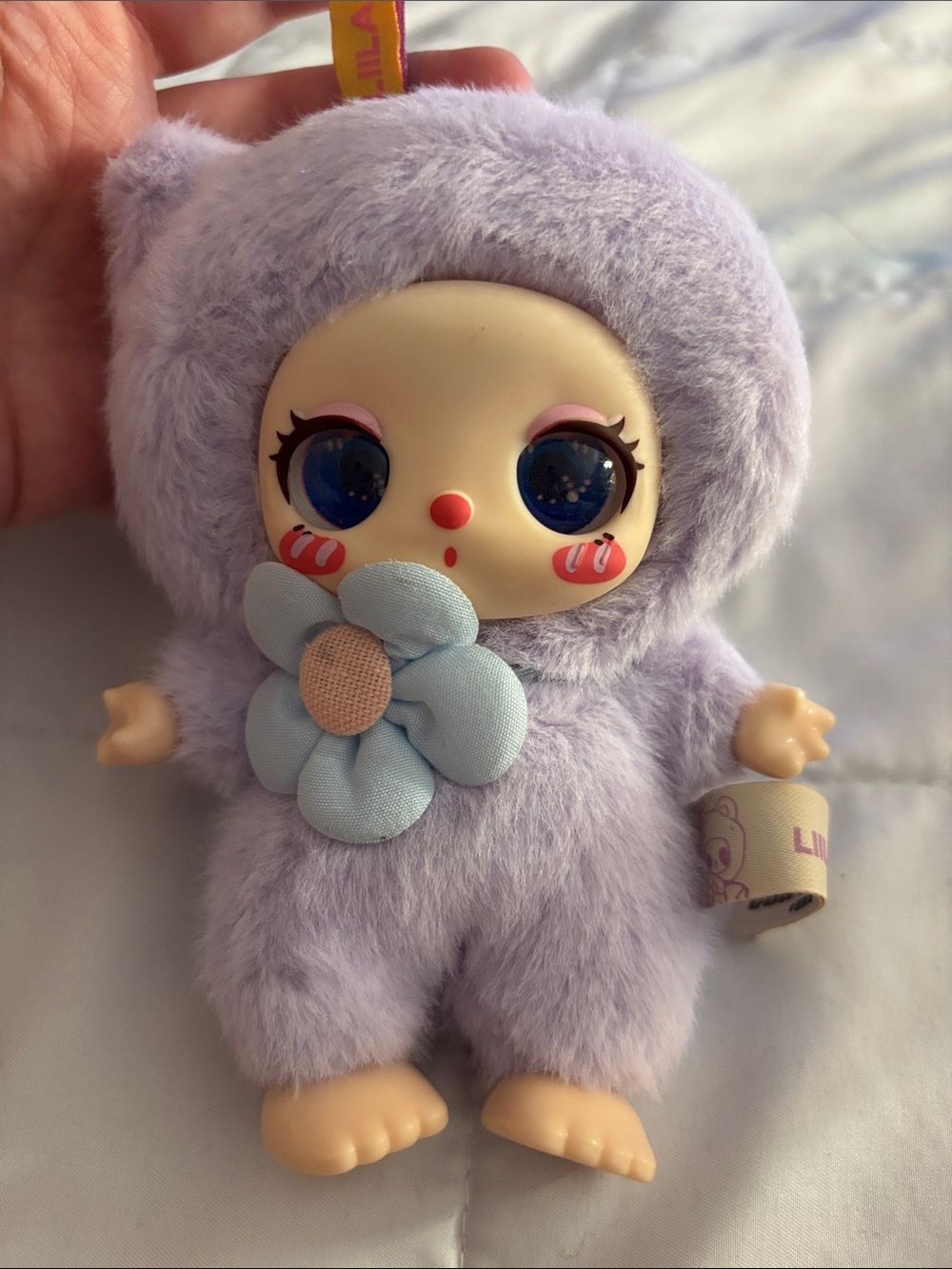 Source Unknown Lilac Plush Key/Card Holder with Blue Flower Accent